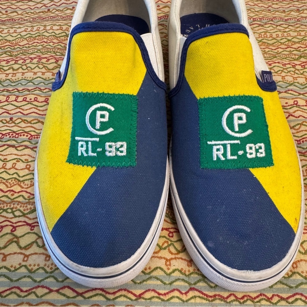 Polo by Ralph Lauren Blue and Yellow Landyn Slip-On Sneakers Size 4.5